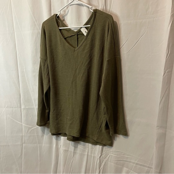 Honeyme Women’s Waffle Knit Long Sleeve Light Army Green Size Large - Picture 6 of 12
